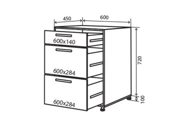 Н28 Тумба 3Ш 60 (фасад верхньої шухляди без декору) Модена Декор Люкс VIP-master
