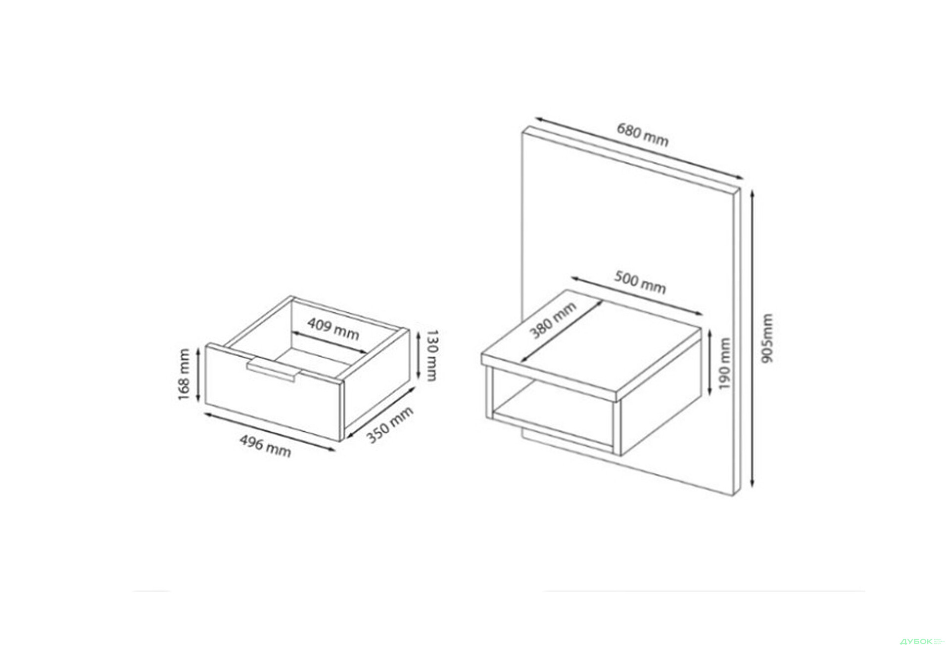 Изображение 2 - Тумбы прикроватные (2шт) МироМарк Луна подвесные с ящиком 58 см Лава/Дуб Крафт