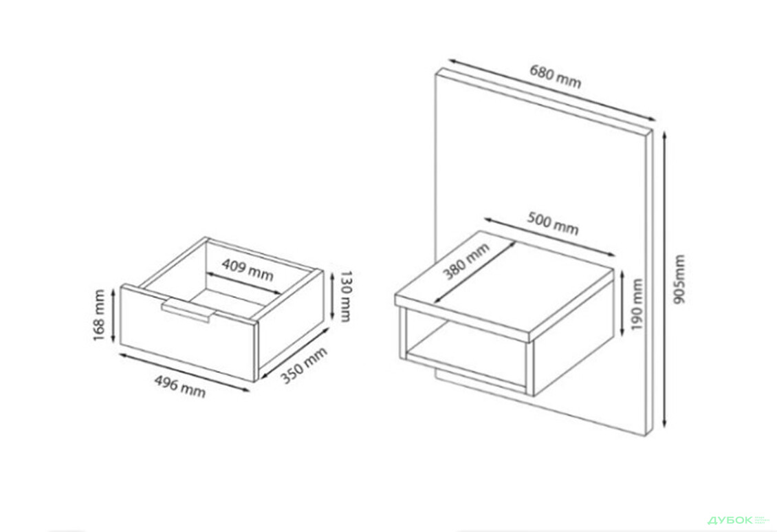 Изображение 2 - Тумбы прикроватные (2шт) МироМарк Луна подвесные с ящиком 58 см Лава/Дуб Крафт