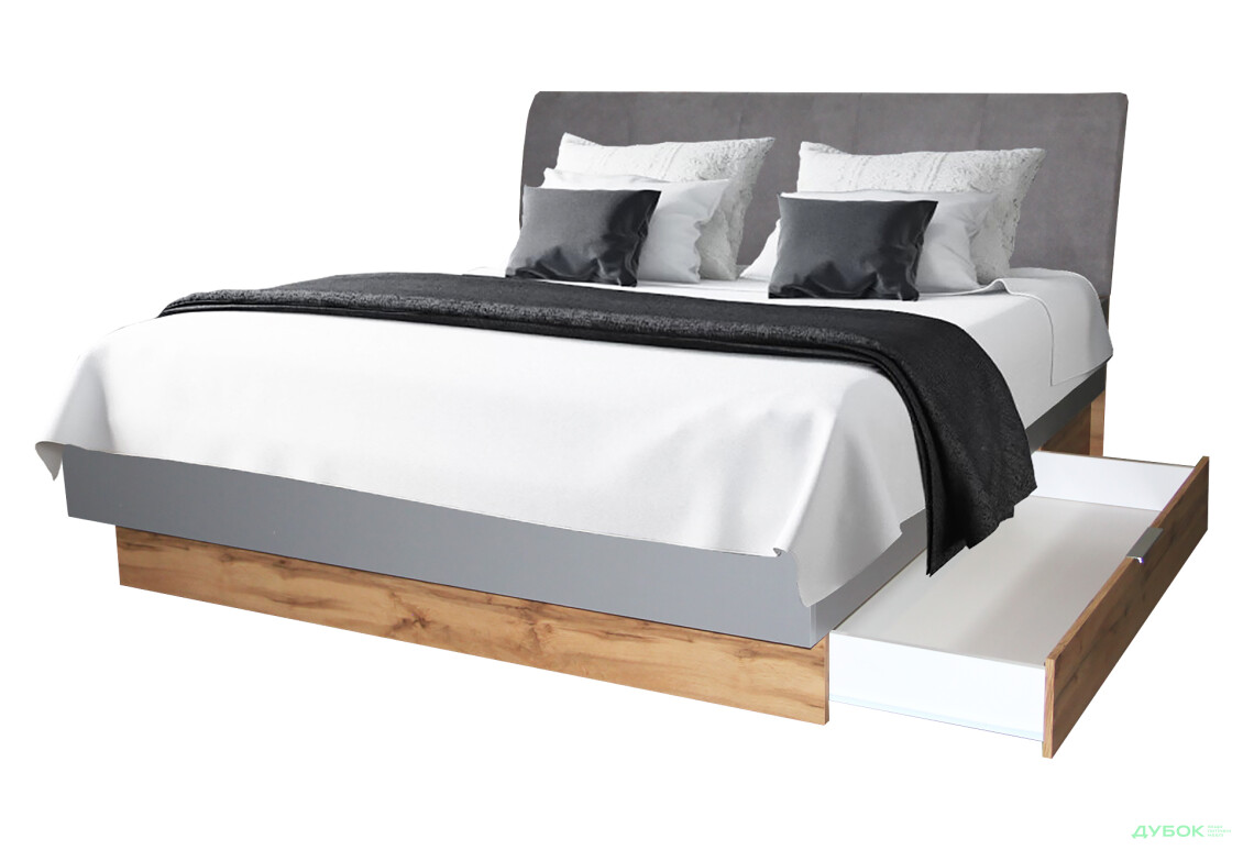 Ліжко MiroMark Лінц (без вкладу) 180х200 см з шухлядами, сірий шифер/дуб вотан