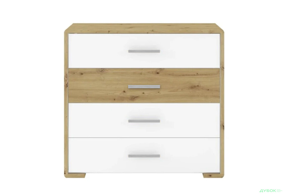 Комод Гербор Бука з 4 шухлядами 94 см Білий/Дуб артизан - Зображення 1 Зображення 1 - Комод Гербор Бука з 4 шухлядами 94 см Білий/Дуб артизан