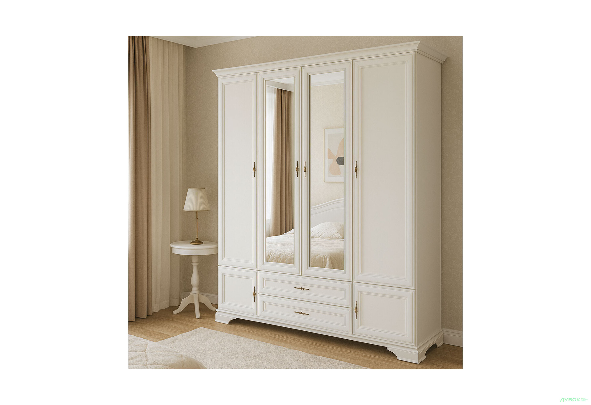 Шафа ВМК Кентукі 6-дверна з 2 шухлядами та дзеркалом 228 см Біла - Зображення 3 Зображення 3 - Шафа ВМК Кентукі 6-дверна з 2 шухлядами та дзеркалом 228 см Біла