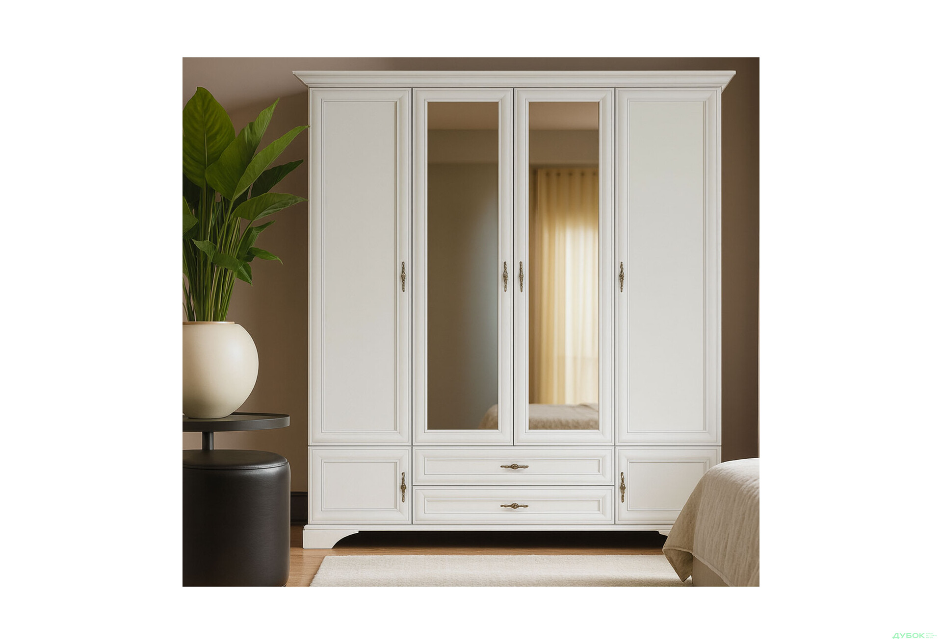 Шафа ВМК Кентукі 6-дверна з 2 шухлядами та дзеркалом 228 см Біла - Зображення 2 Зображення 2 - Шафа ВМК Кентукі 6-дверна з 2 шухлядами та дзеркалом 228 см Біла