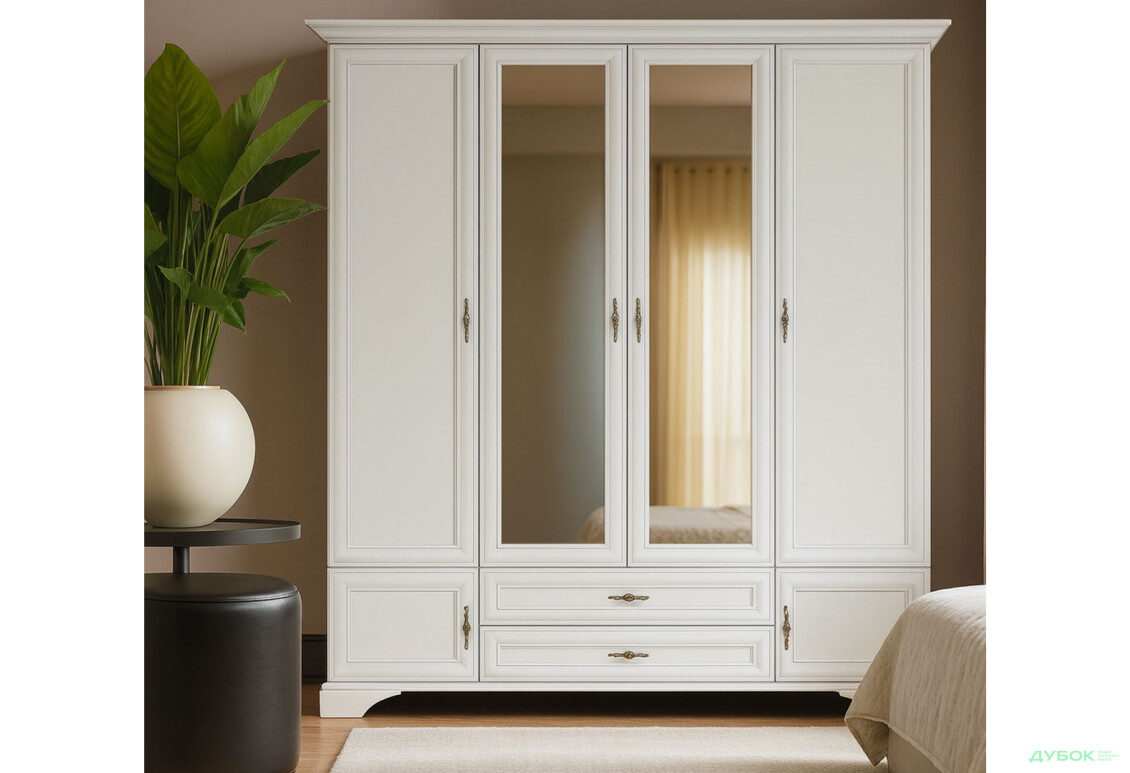 Шафа ВМК Кентукі 6-дверна з 2 шухлядами та дзеркалом 228 см Біла - Зображення 2 Зображення 2 - Шафа ВМК Кентукі 6-дверна з 2 шухлядами та дзеркалом 228 см Біла