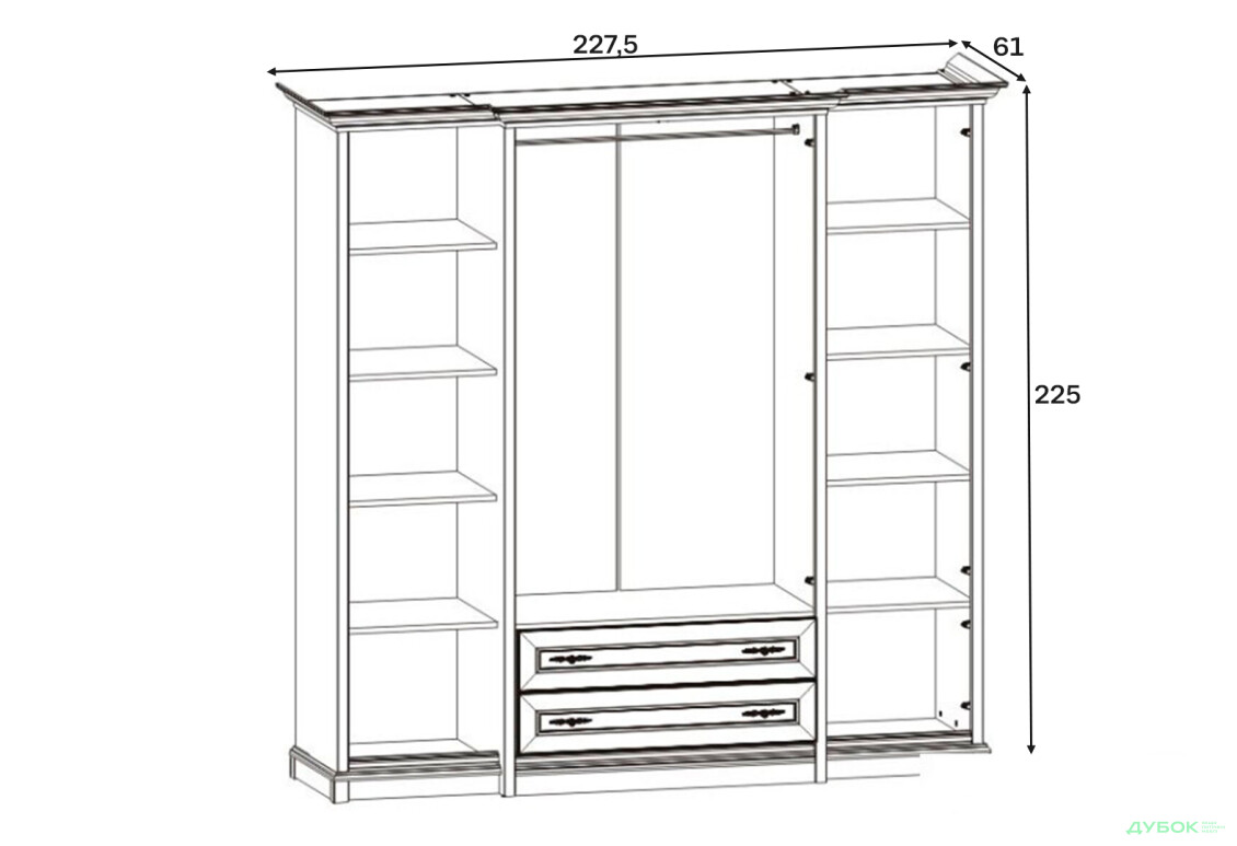 Зображення 3 - Шафа ВМК Кентукі 6-дверна з 2 шухлядами та дзеркалом 228 см Біла