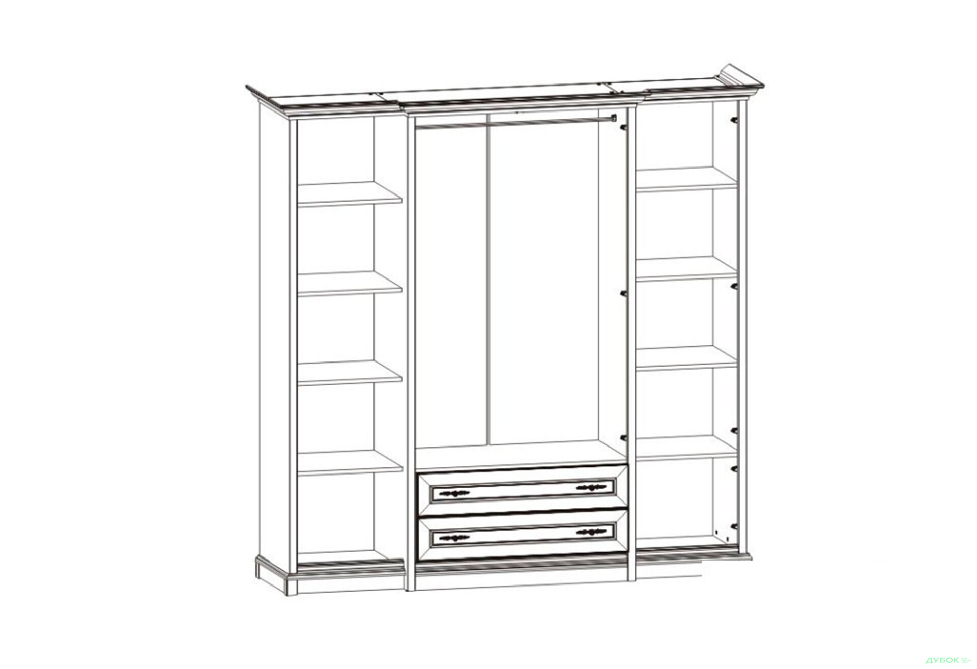 Шафа ВМК Кентукі 6-дверна з 2 шухлядами та дзеркалом 228 см Біла - Зображення 4 Зображення 4 - Шафа ВМК Кентукі 6-дверна з 2 шухлядами та дзеркалом 228 см Біла