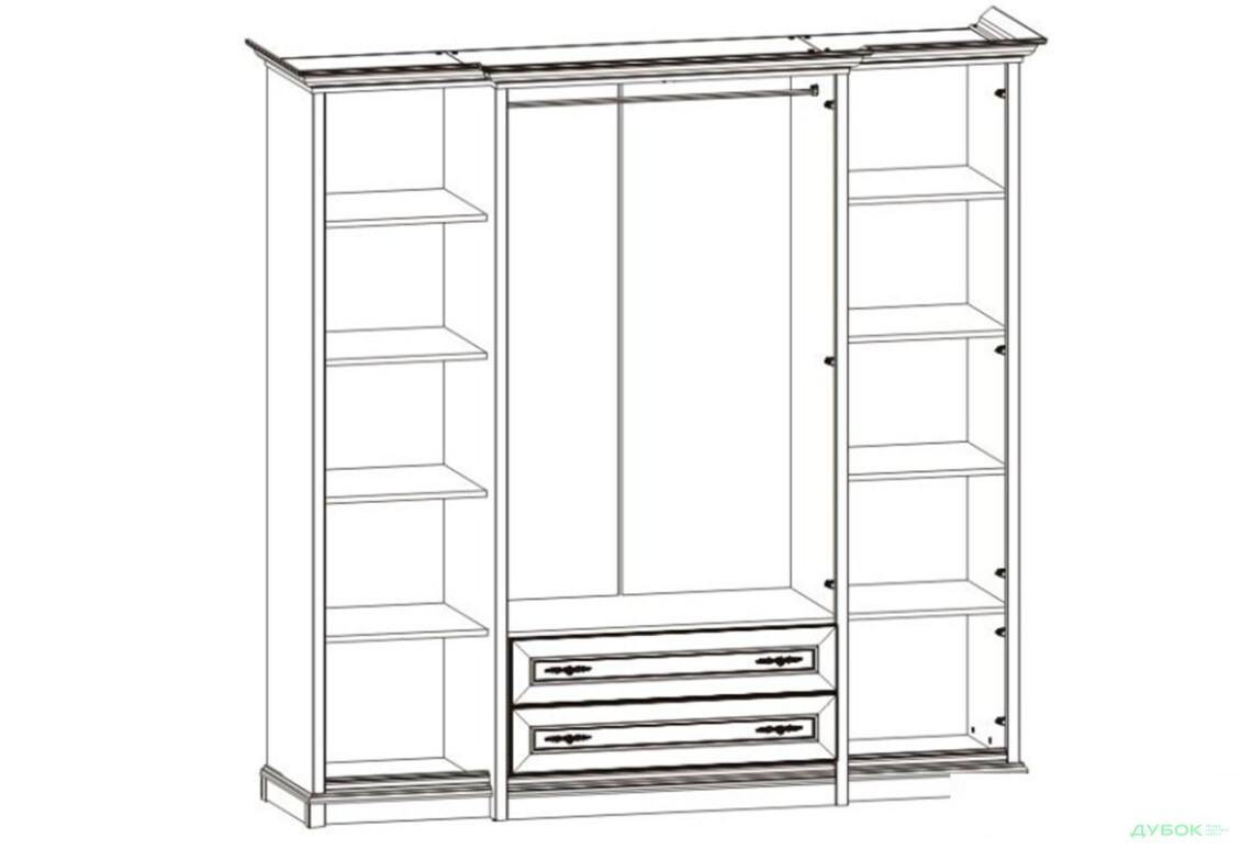 Шафа ВМК Кентукі 6-дверна з 2 шухлядами та дзеркалом 228 см Біла - Зображення 4 Зображення 4 - Шафа ВМК Кентукі 6-дверна з 2 шухлядами та дзеркалом 228 см Біла