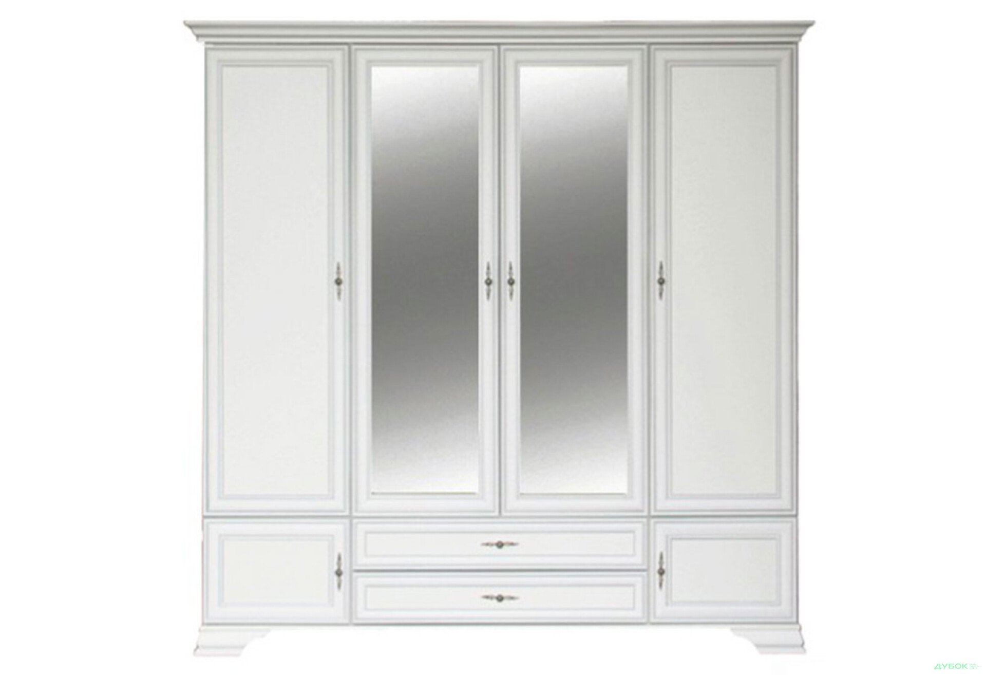 Фото 1 - Шкаф ВМК Кентукки 6-дверный с 2 ящиками и зеркалом 228 см Белый