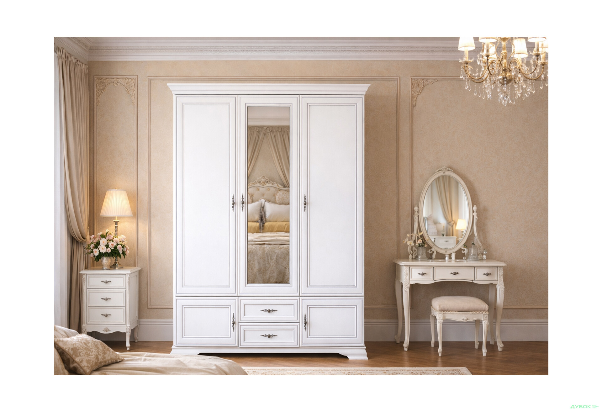 Зображення 2 - Шафа ВМК Кентукі 5-дверна з 2 шухлядами та дзеркалом 160 см Біла