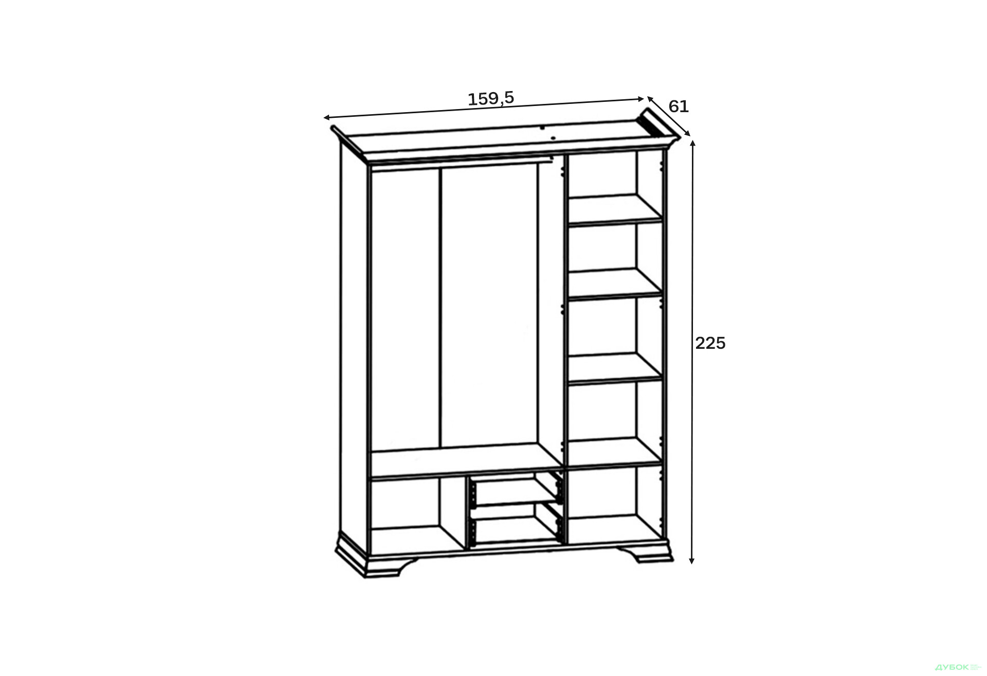Зображення 3 - Шафа ВМК Кентукі 5-дверна з 2 шухлядами та дзеркалом 160 см Біла