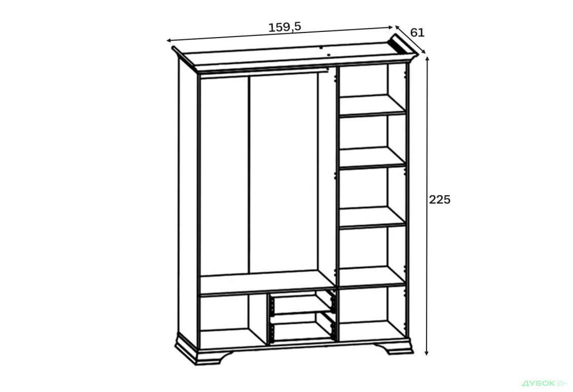 Зображення 3 - Шафа ВМК Кентукі 5-дверна з 2 шухлядами та дзеркалом 160 см Біла