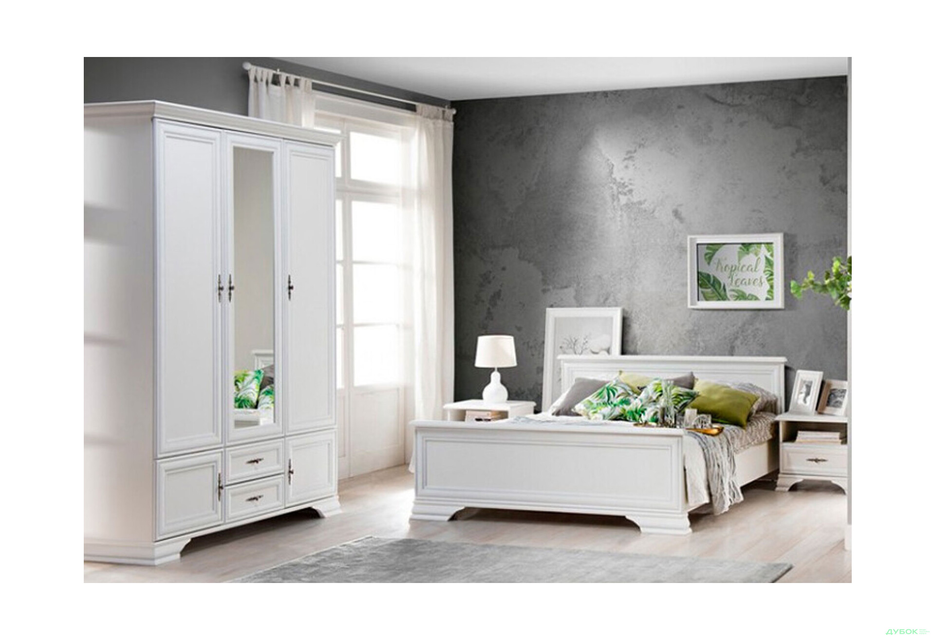 Шафа ВМК Кентукі 5-дверна з 2 шухлядами та дзеркалом 160 см Біла - Зображення 2 Зображення 2 - Шафа ВМК Кентукі 5-дверна з 2 шухлядами та дзеркалом 160 см Біла