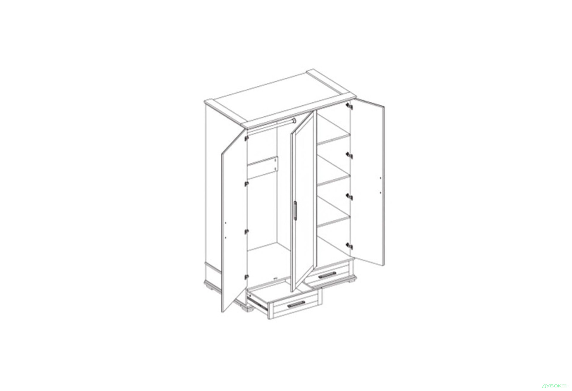 Шкаф Svit Mebliv Палермо 3-дверный с 2 ящиками 134 см Дуб корабельный - Изображение 2 Изображение 2 - Шкаф Svit Mebliv Палермо 3-дверный с 2 ящиками 134 см Дуб корабельный
