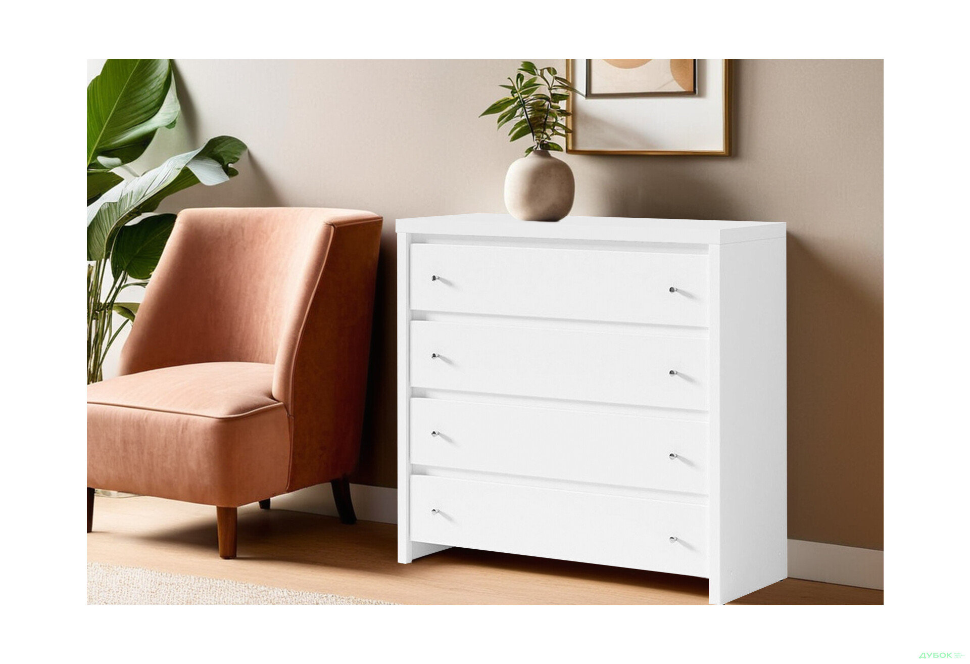 Комод ВМК Крістіна (В) з 4 шухлядами 105 см Білий - Зображення 2 Зображення 2 - Комод ВМК Крістіна (В) з 4 шухлядами 105 см Білий