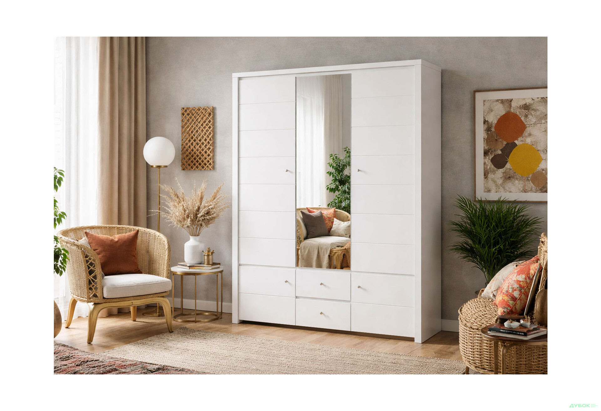 Зображення 2 - Шафа ВМК Крістіна 5-дверна з 2 шухлядами та дзеркалом 154 см Біла