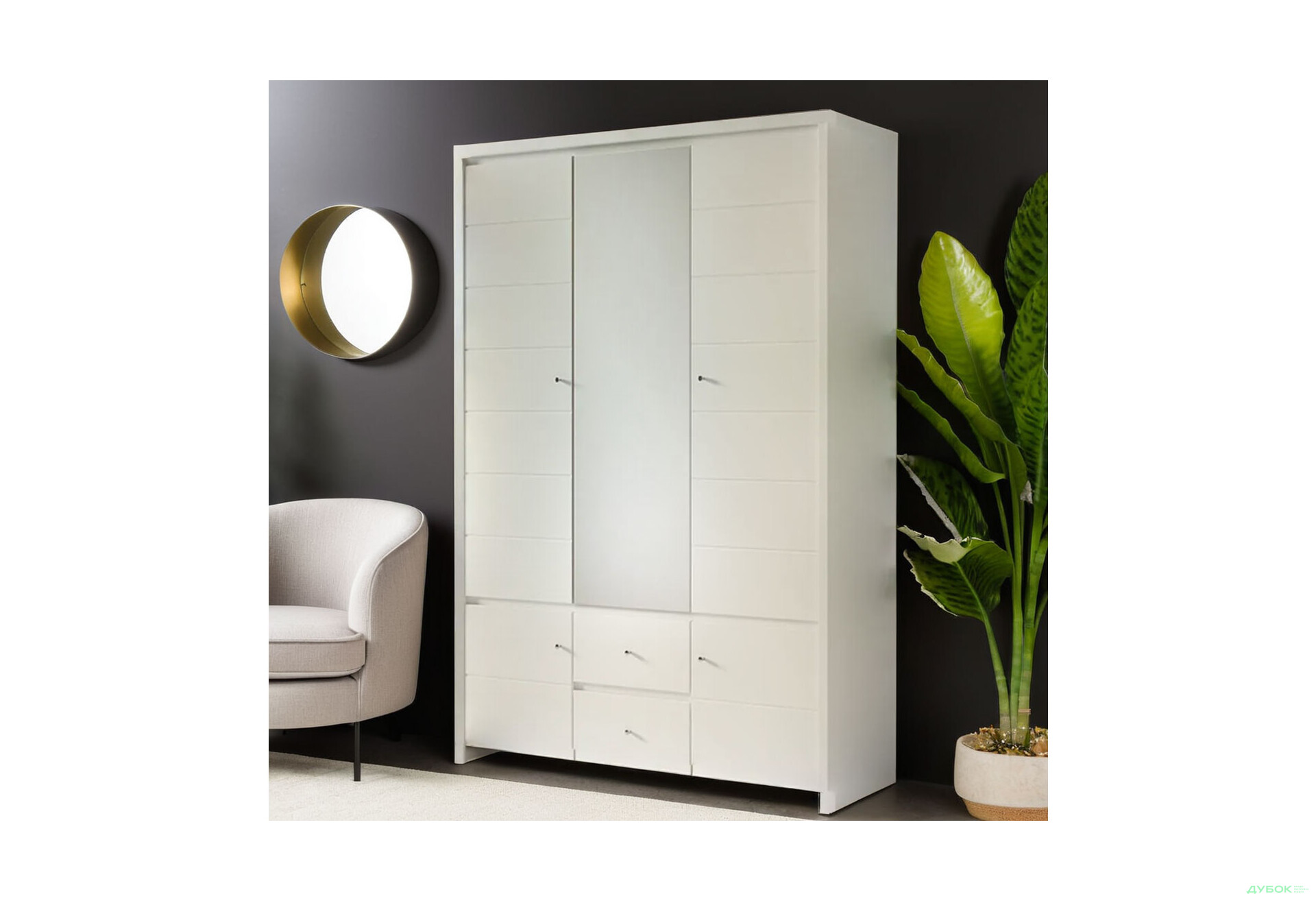 Шафа ВМК Крістіна 5-дверна з 2 шухлядами та дзеркалом 154 см Біла - Зображення 3 Зображення 3 - Шафа ВМК Крістіна 5-дверна з 2 шухлядами та дзеркалом 154 см Біла