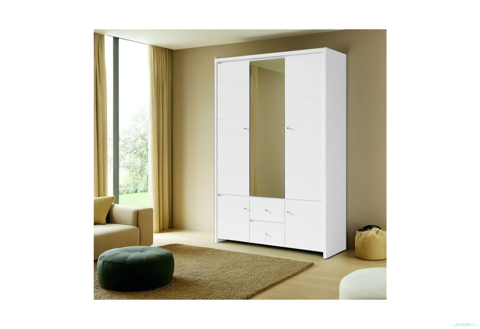 Шафа ВМК Крістіна 5-дверна з 2 шухлядами та дзеркалом 154 см Біла - Зображення 2 Зображення 2 - Шафа ВМК Крістіна 5-дверна з 2 шухлядами та дзеркалом 154 см Біла