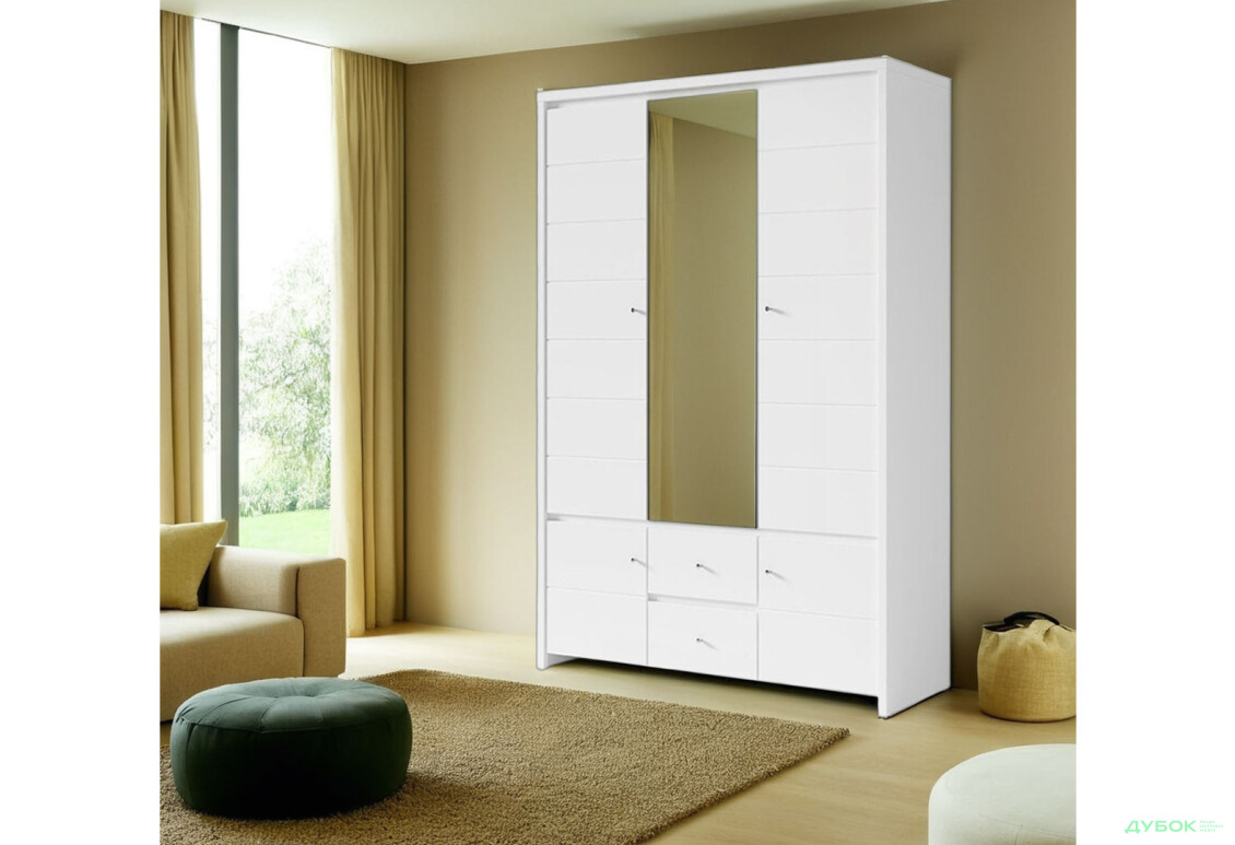 Шафа ВМК Крістіна 5-дверна з 2 шухлядами та дзеркалом 154 см Біла - Зображення 2 Зображення 2 - Шафа ВМК Крістіна 5-дверна з 2 шухлядами та дзеркалом 154 см Біла