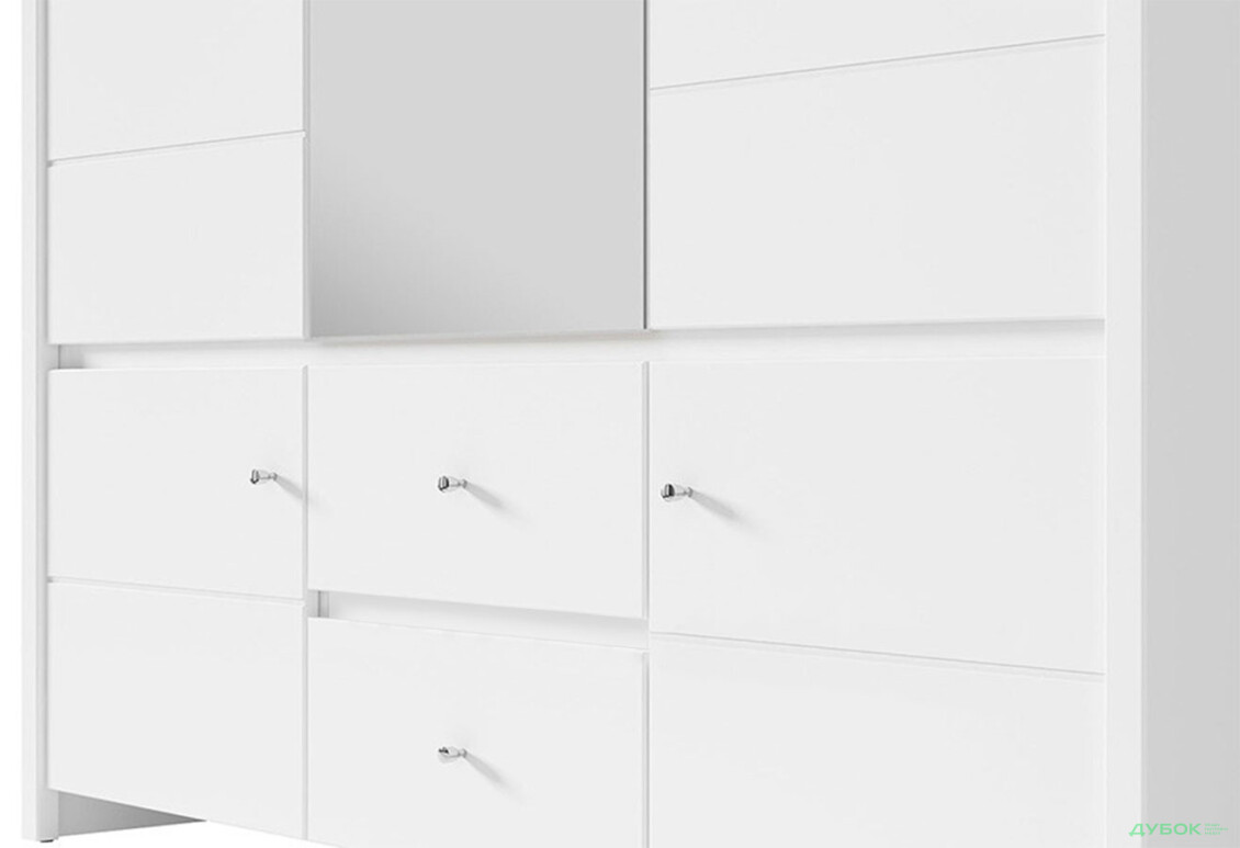 Шафа ВМК Крістіна 5-дверна з 2 шухлядами та дзеркалом 154 см Біла - Зображення 6 Зображення 6 - Шафа ВМК Крістіна 5-дверна з 2 шухлядами та дзеркалом 154 см Біла