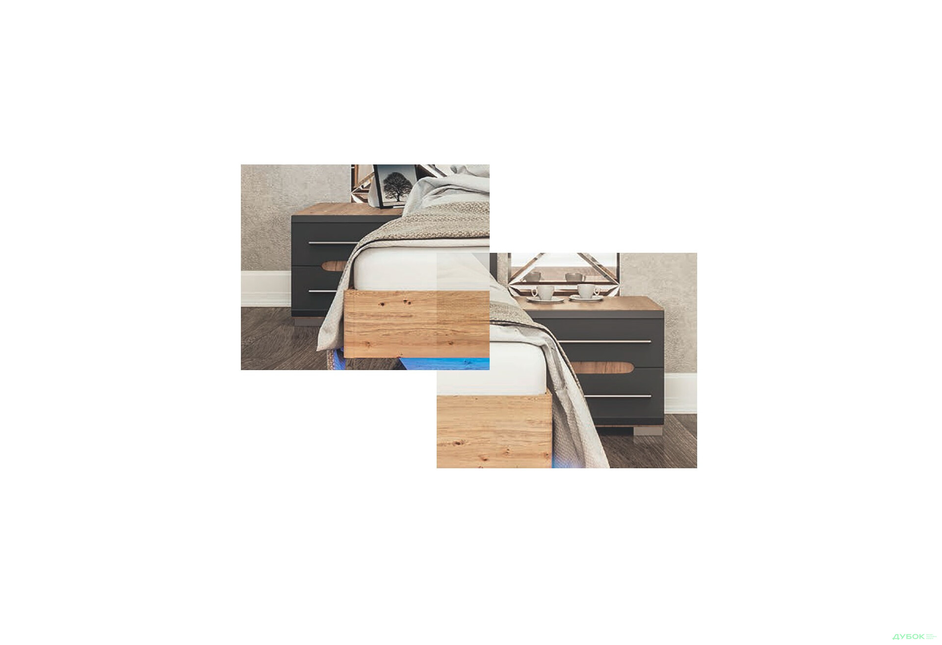 Зображення 2 - Тумба приліжкова 2шт Світ Меблів Бянко з 2 шухлядами 50 см Артизан/Графіт