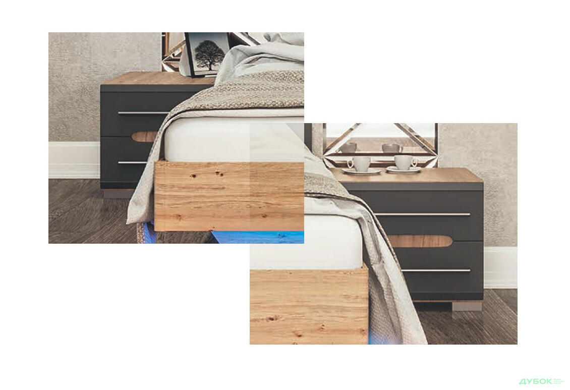Зображення 2 - Тумба приліжкова 2шт Світ Меблів Бянко з 2 шухлядами 50 см Артизан/Графіт