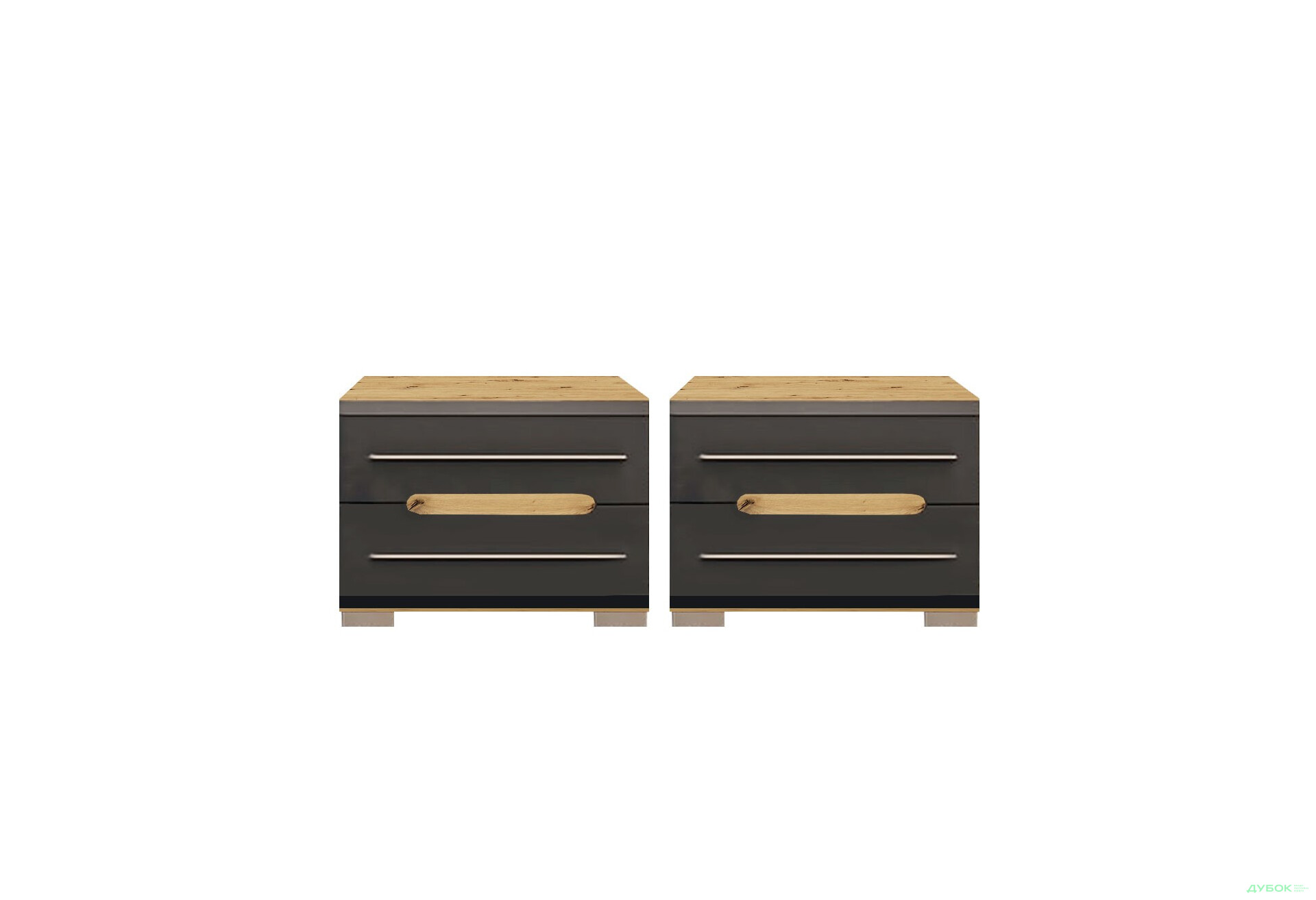 Зображення 1 - Тумба приліжкова 2шт Світ Меблів Бянко з 2 шухлядами 50 см Артизан/Графіт