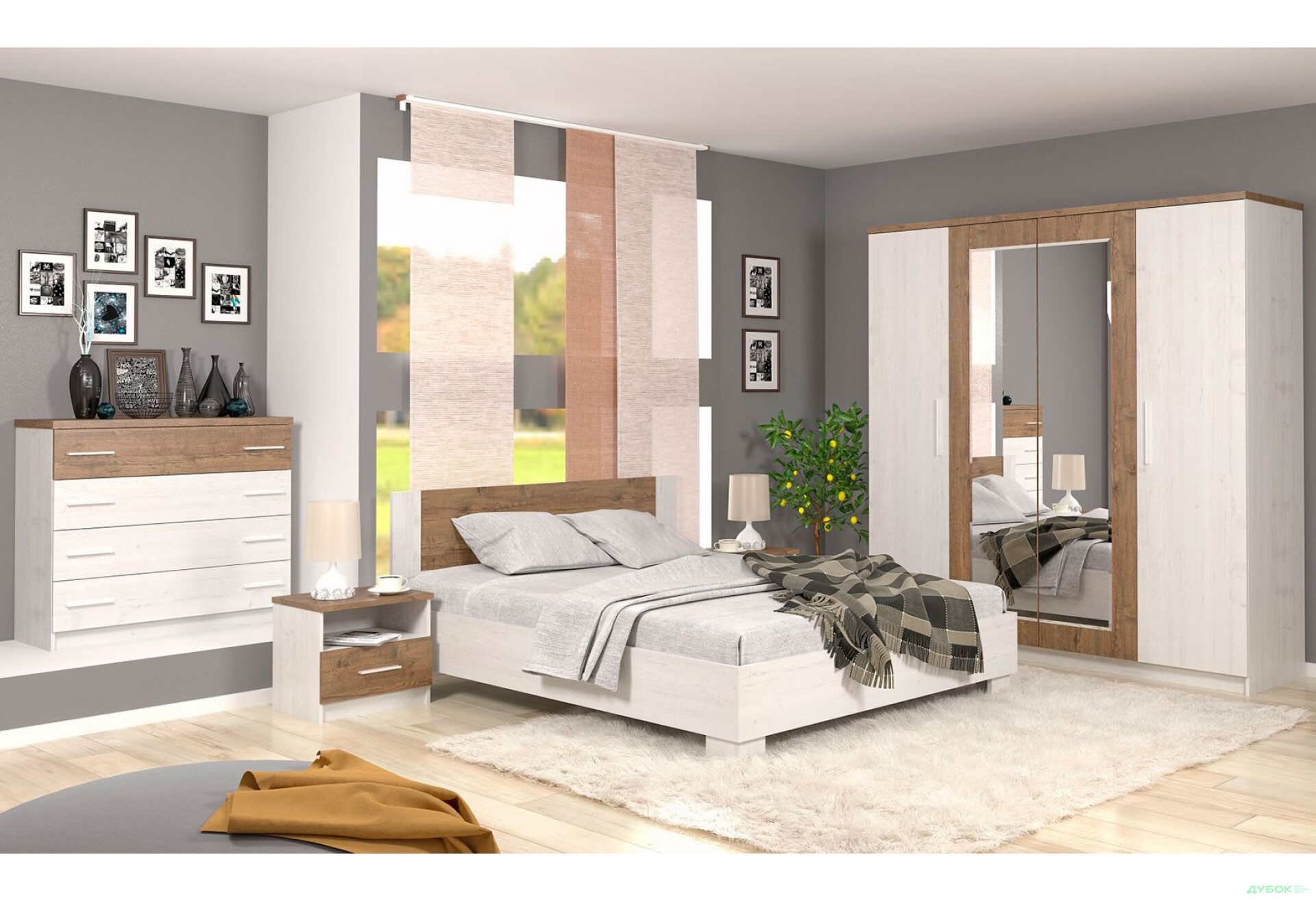 Фото 1 - Спальня Маркос (дуб април) Комплект 4D Мебель Сервис