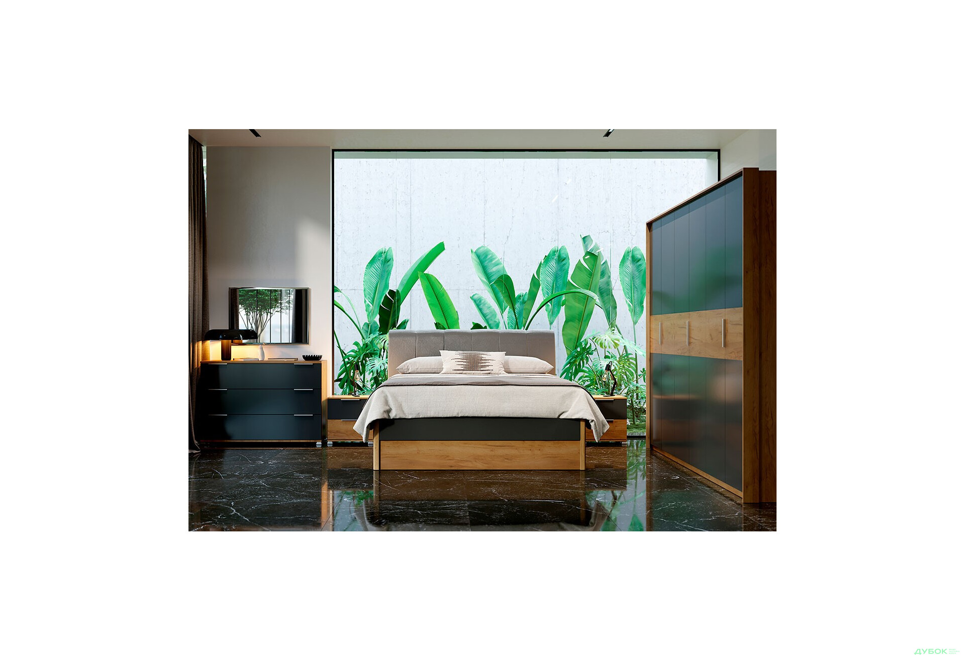 Спальня МироМарк Рамона со шкафом 6D, 160 см Мат Скамейка / Дуб Крафт - Изображение 1 Изображение 1 - Спальня МироМарк Рамона со шкафом 6D, 160 см Мат Скамейка / Дуб Крафт