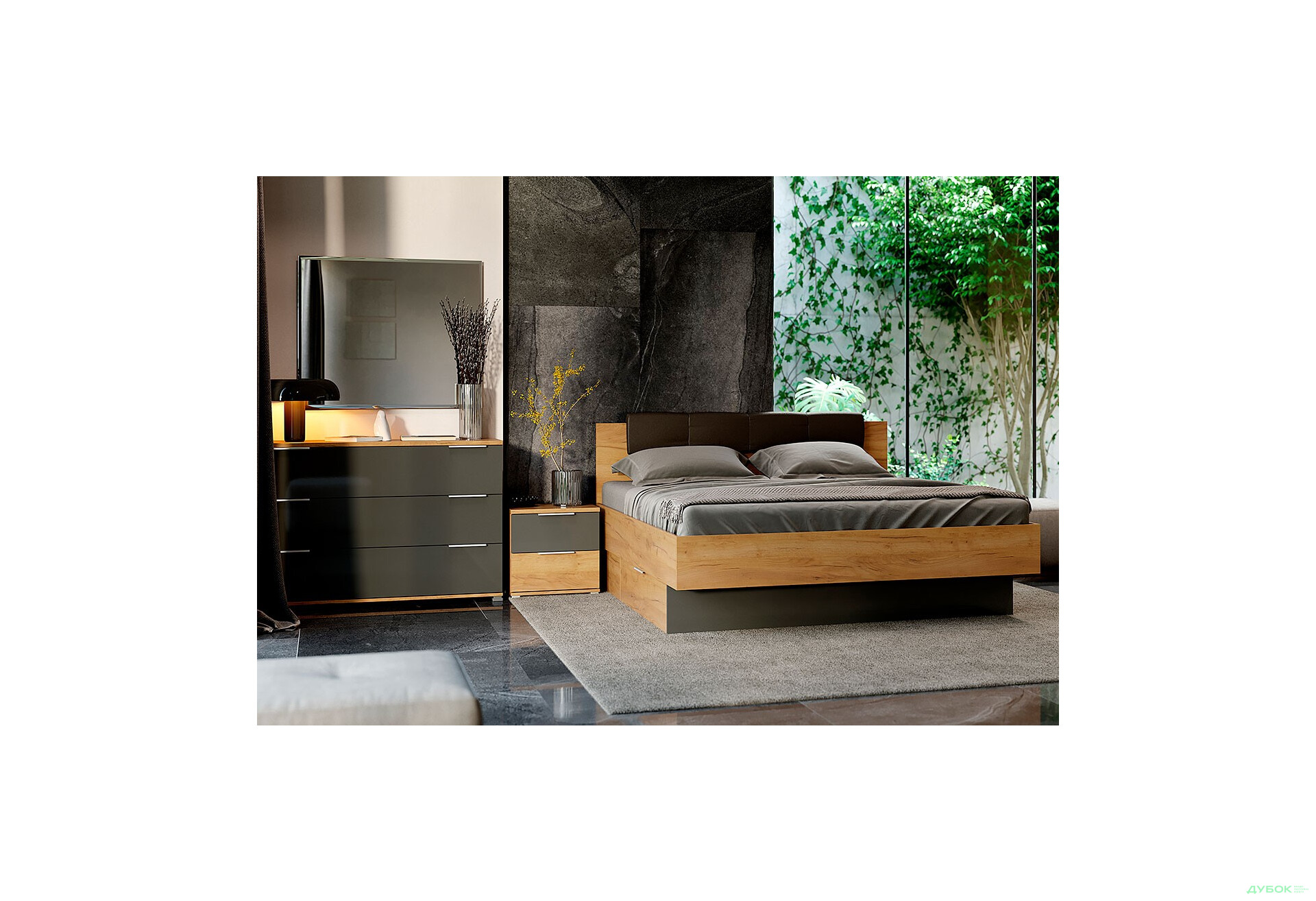 Спальня MiroMark Луна з 6 дверима, 160 Дуб крафт / Мат Лава - Зображення 2 Зображення 2 - Спальня MiroMark Луна з 6 дверима, 160 Дуб крафт / Мат Лава