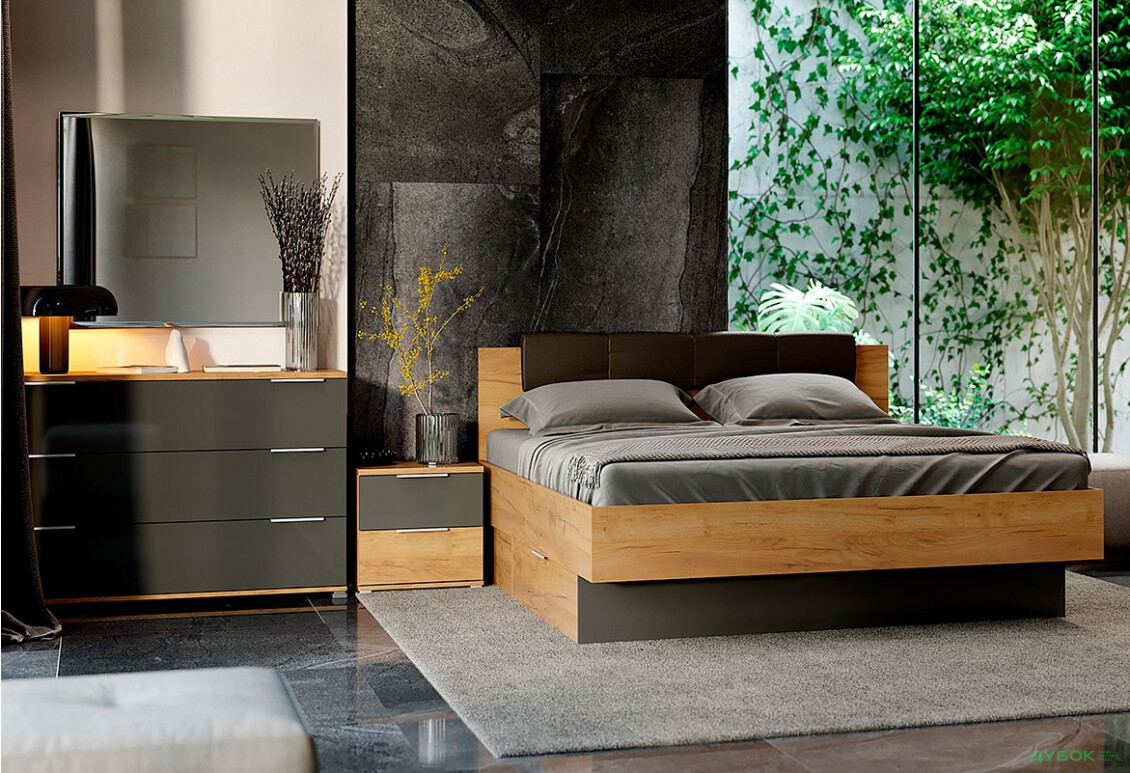 Спальня MiroMark Луна з 6 дверима, 160 Дуб крафт / Мат Лава - Зображення 2 Зображення 2 - Спальня MiroMark Луна з 6 дверима, 160 Дуб крафт / Мат Лава