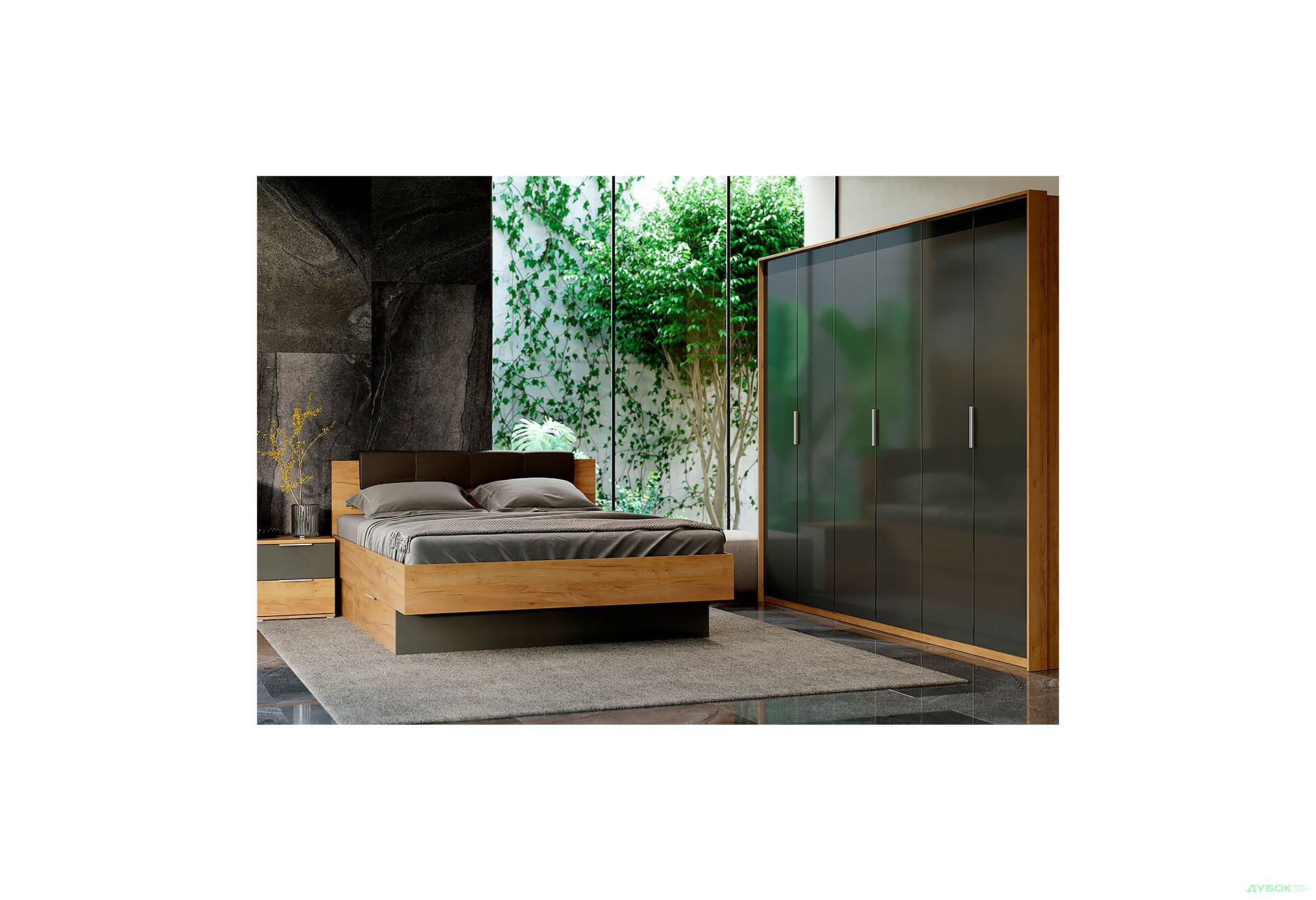 Спальня MiroMark Луна з 6 дверима, 160 Дуб крафт / Мат Лава - Зображення 3 Зображення 3 - Спальня MiroMark Луна з 6 дверима, 160 Дуб крафт / Мат Лава