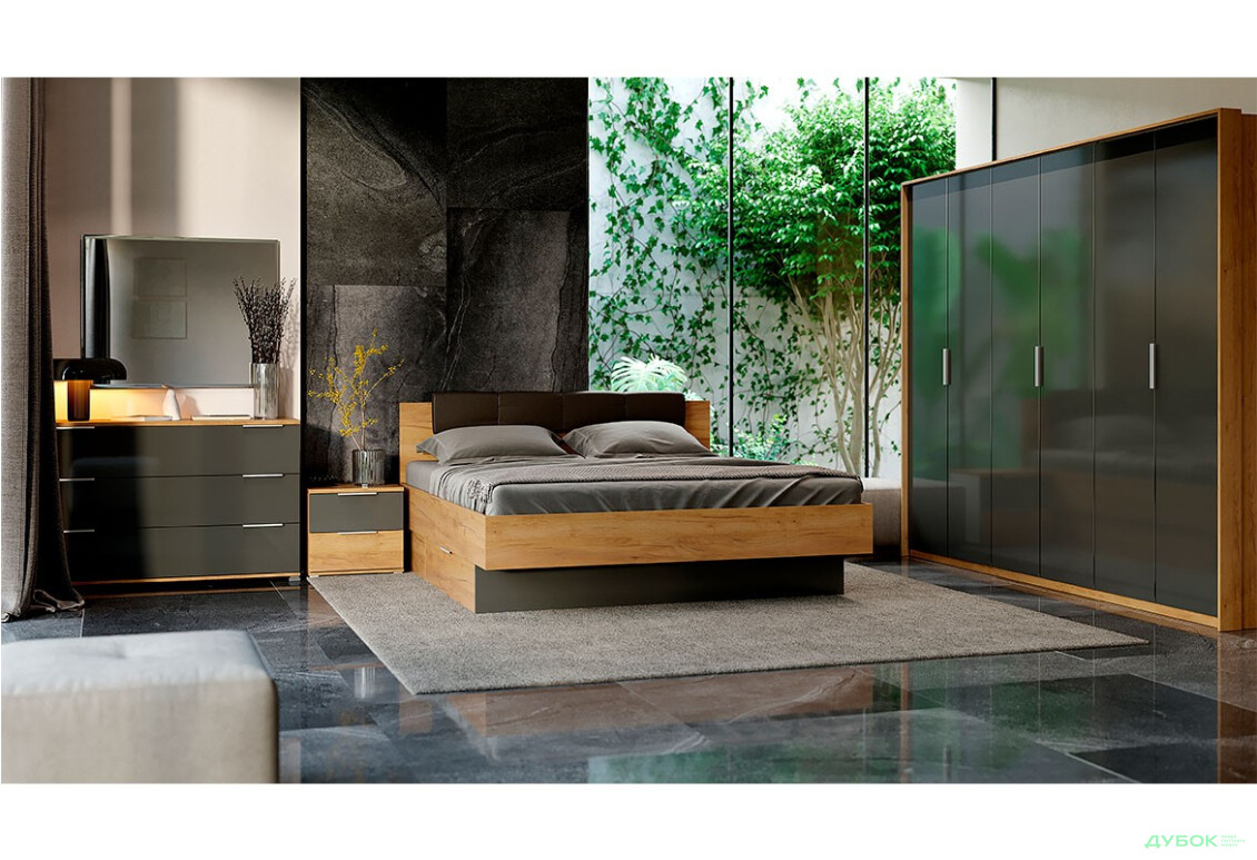 Спальня MiroMark Луна з 6 дверима, 160 Дуб крафт / Мат Лава - Зображення 1 Зображення 1 - Спальня MiroMark Луна з 6 дверима, 160 Дуб крафт / Мат Лава