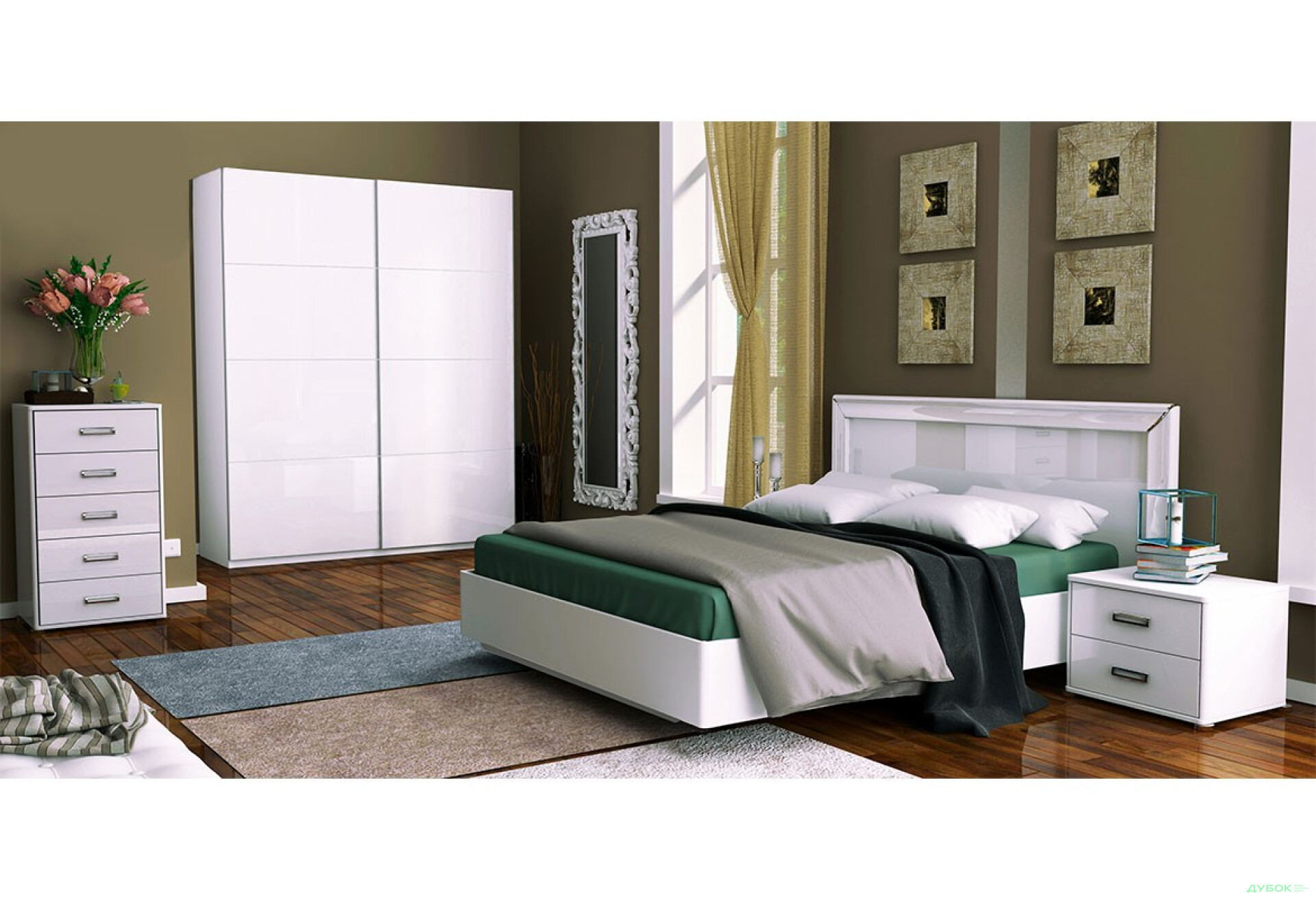 Фото 1 - Спальня Бэлла (белая) Комплект со шкафом-купе 2.0 МироМарк