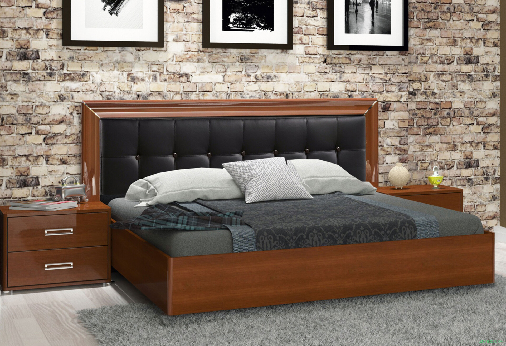 Фото 2 - Спальня Бэлла Комплект со шкафом-купе 2D (кровать с мягкой спинкой) МироМарк