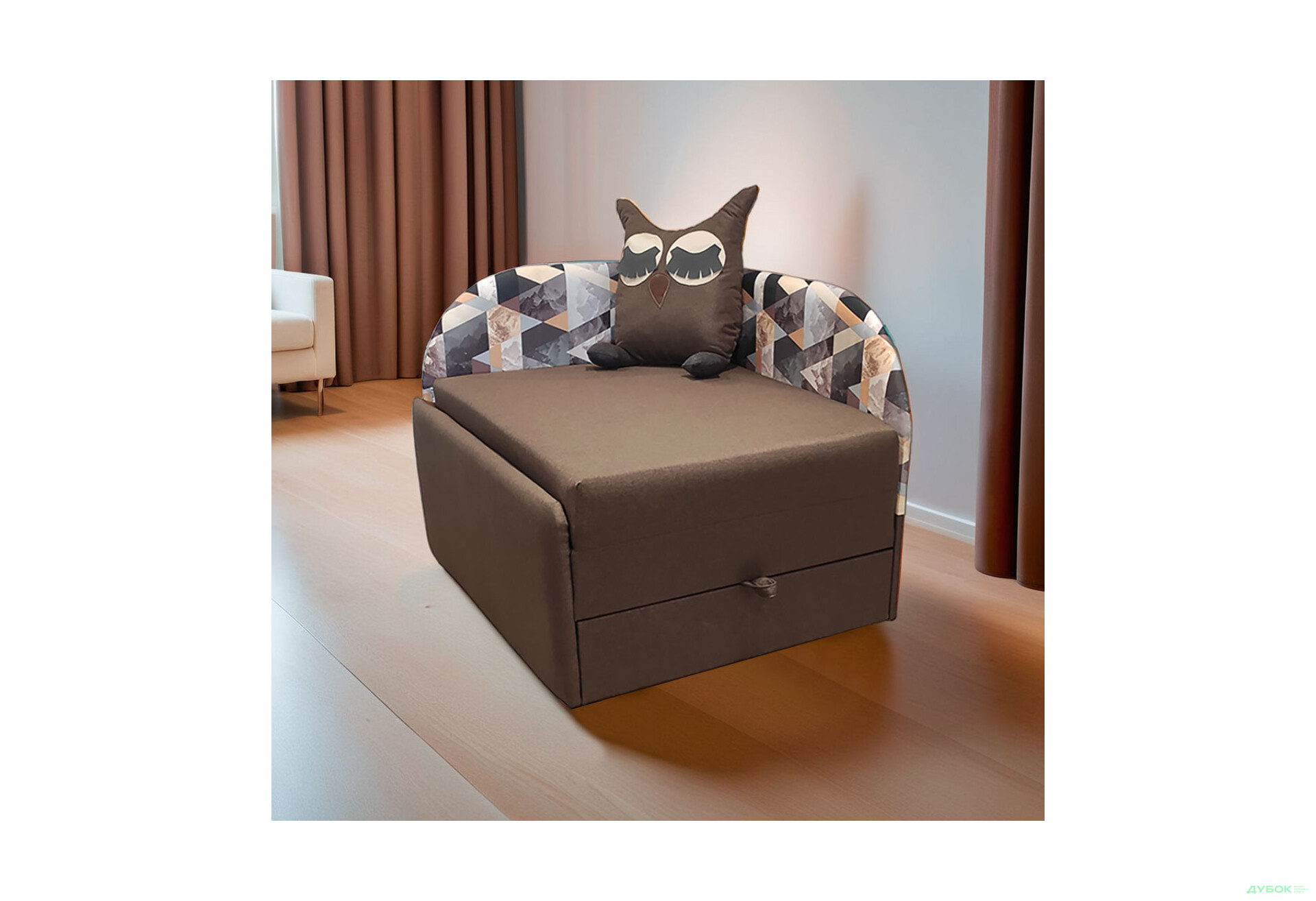 Диван Vika Сова лівий кут 84x98 см коричневий принт (Avis 40 / Snow brown) - Зображення 2 Зображення 2 - Диван Vika Сова лівий кут 84x98 см коричневий принт (Avis 40 / Snow brown)