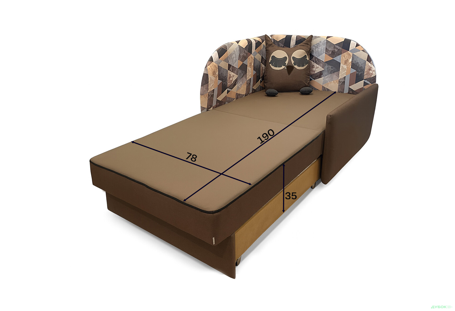 Зображення 5 - Диван Vika Сова правий кут 84x99 см коричневий принт (Avis 40 / Snow brown)