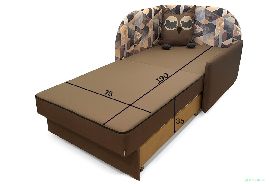 Зображення 5 - Диван Vika Сова правий кут 84x99 см коричневий принт (Avis 40 / Snow brown)