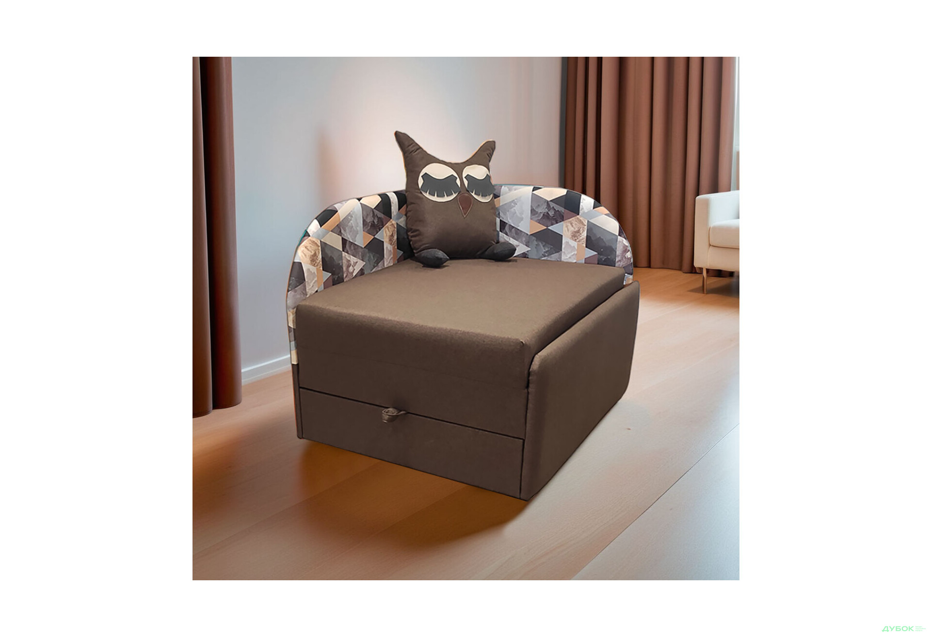 Диван Vika Сова правий кут 84x99 см коричневий принт (Avis 40 / Snow brown) - Зображення 2 Зображення 2 - Диван Vika Сова правий кут 84x99 см коричневий принт (Avis 40 / Snow brown)