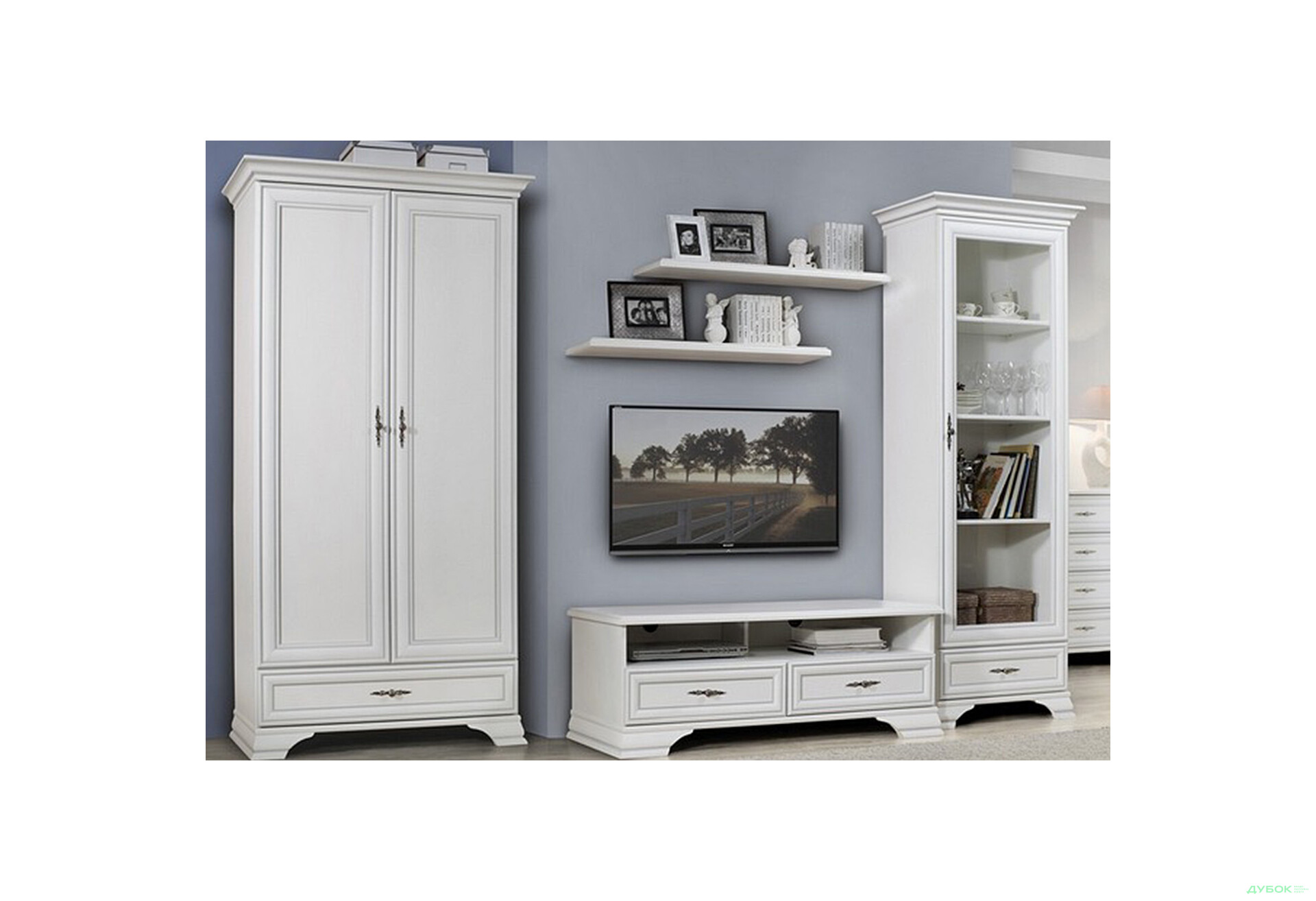 Комплект стінка з вітриною та шафою ВМК Кентукі 388 см Білий - Зображення 1 Зображення 1 - Комплект стінка з вітриною та шафою ВМК Кентукі 388 см Білий