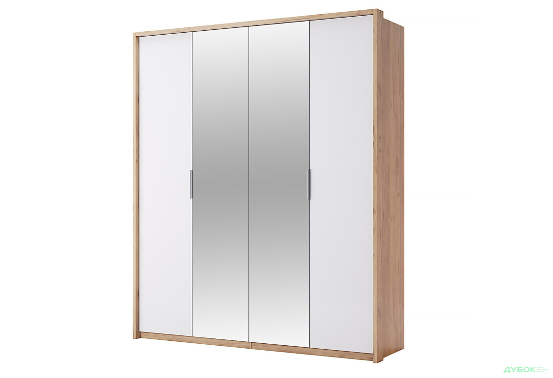 Шкаф МироМарк Асти 4-дверный с зеркалом 184 см Дуб крафт/Белый