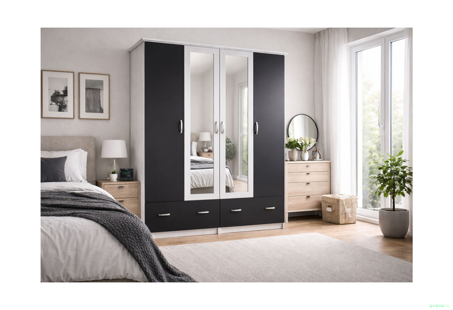 Зображення 2 - Шафа Світ Меблів Соня New 4-дверна з 2 шухлядами та дзеркалом 170 см Біло-сіра