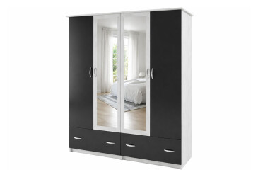 Шафа Світ Меблів Соня New 4-дверна з 2 шухлядами та дзеркалом 170 см Біло-сіра