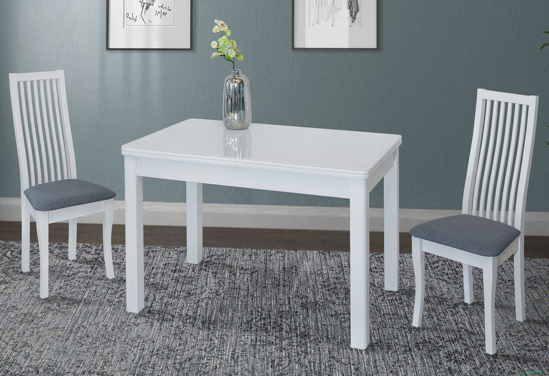 Стіл обідній Модуль Люкс Космо скло 122x74 см розкладний, білий - Зображення 2 Зображення 2 - Стіл обідній Модуль Люкс Космо скло 122x74 см розкладний, білий