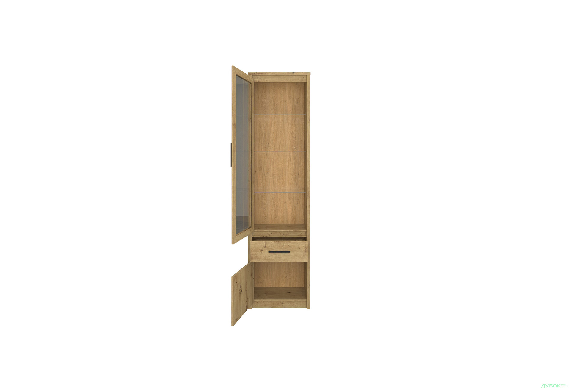 Шафа-вітрина VMV holding Айсон з шухлядою 56 см Дуб Артізан - Зображення 2 Зображення 2 - Шафа-вітрина VMV holding Айсон з шухлядою 56 см Дуб Артізан