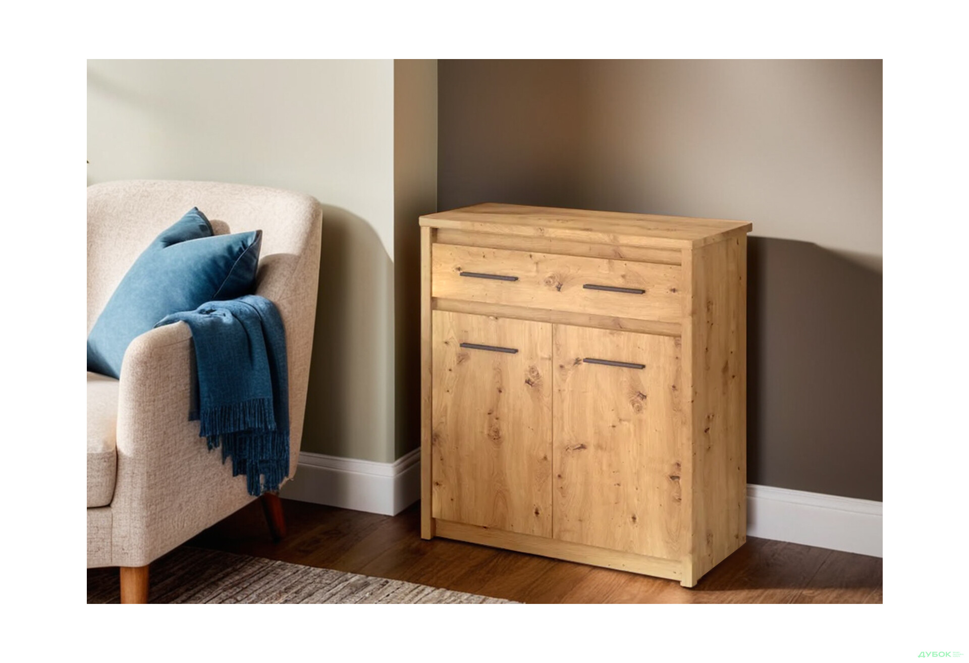 Комод VMV holding Айсон 2-дверний з шухлядою 87 см Дуб артізан - Зображення 2 Зображення 2 - Комод VMV holding Айсон 2-дверний з шухлядою 87 см Дуб артізан