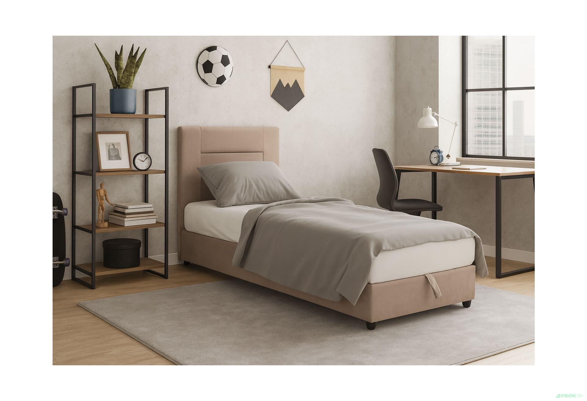 Ліжко Vika Горизонт 90х200 см підйомне, бежеве - Зображення 2 Зображення 2 - Ліжко Vika Горизонт 90х200 см підйомне, бежеве