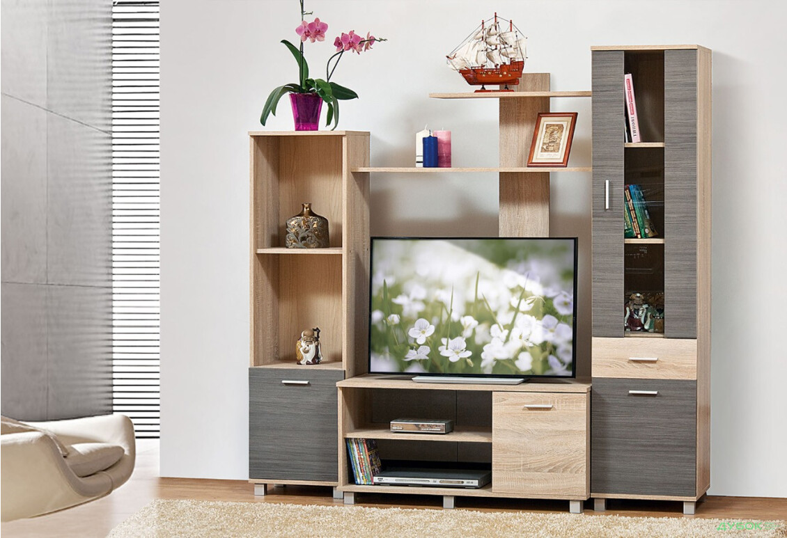 Комплект стінка з вітриною та стелажем Світ Меблів Віннер-1 178 см Дуб сонома/Дакар - Зображення 1 Зображення 1 - Комплект стінка з вітриною та стелажем Світ Меблів Віннер-1 178 см Дуб сонома/Дакар