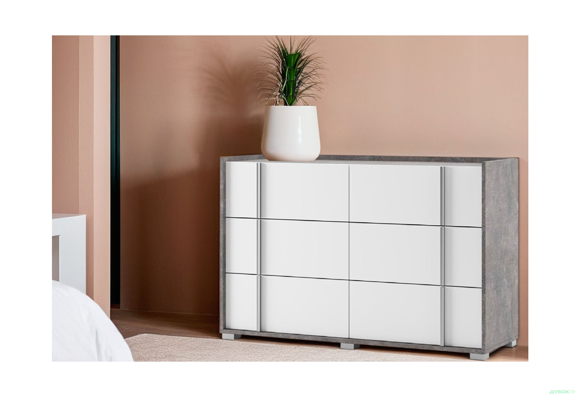 Комод Світ Меблів Алекса з 6 шухлядами 140 см Індастріал/Білий - Зображення 2 Зображення 2 - Комод Світ Меблів Алекса з 6 шухлядами 140 см Індастріал/Білий