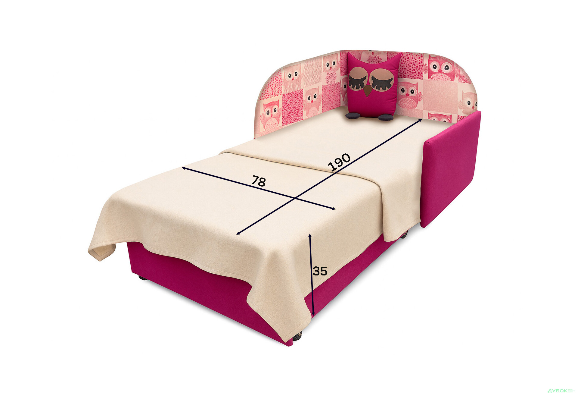 Диван Вика Сова правый угол 84x98 см розовый - Изображение 6 Изображение 6 - Диван Вика Сова правый угол 84x98 см розовый