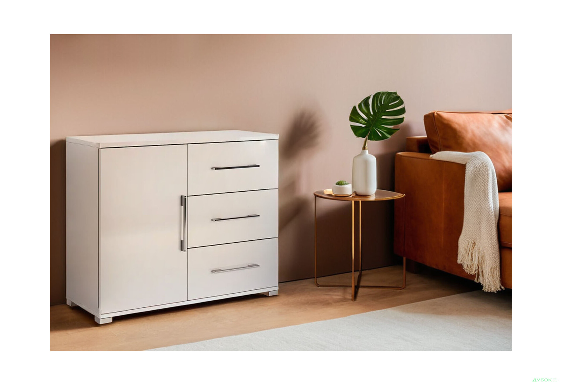 Комод MiroMark Фемили 1-дверный с 3 ящиками 100 см Белый - Изображение 2 Изображение 2 - Комод MiroMark Фемили 1-дверный с 3 ящиками 100 см Белый